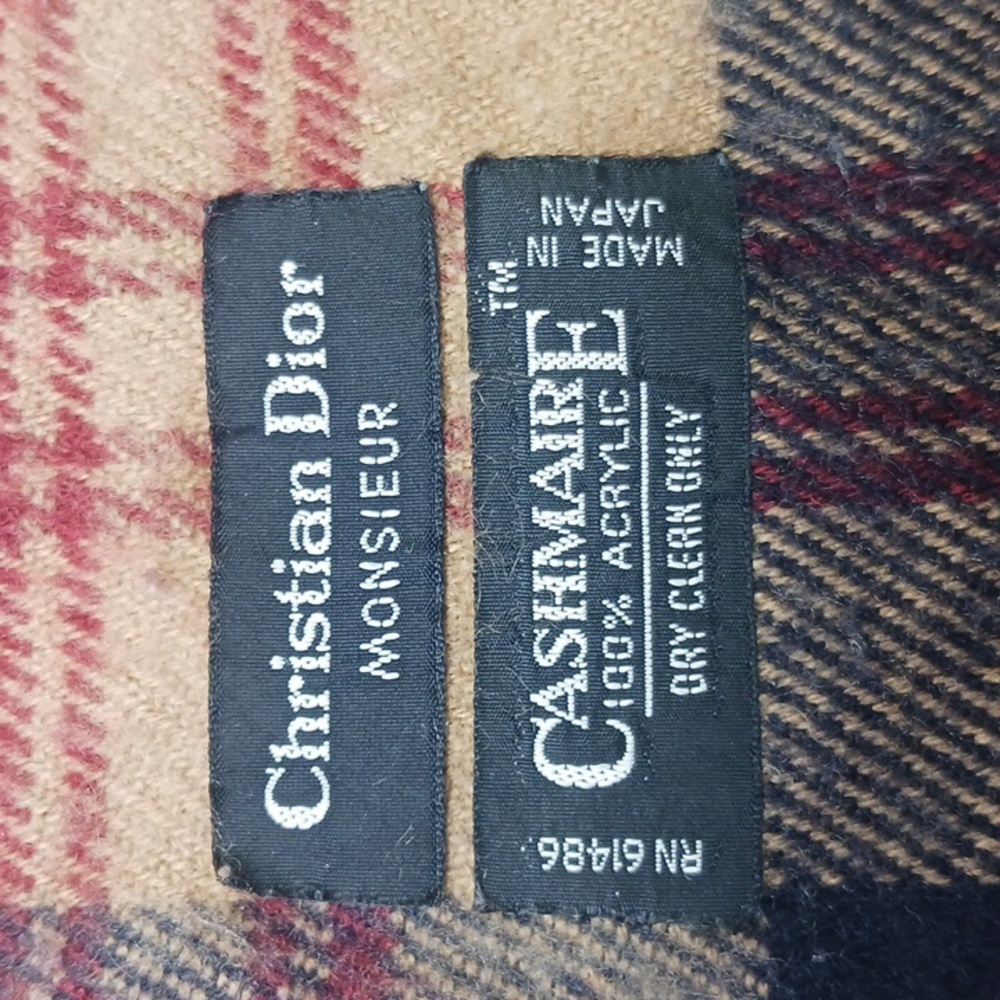 Vintage Christain Dior Monsieur Scarf Cashmaire Plaid Acrylic Made In Japan 80s - Picture 3 of 6